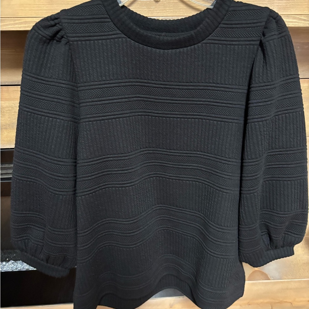 Anne Klein Black Textured Knit Top